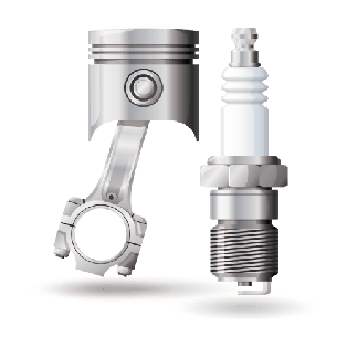 Engine Piston and Spark Plug Isolated White